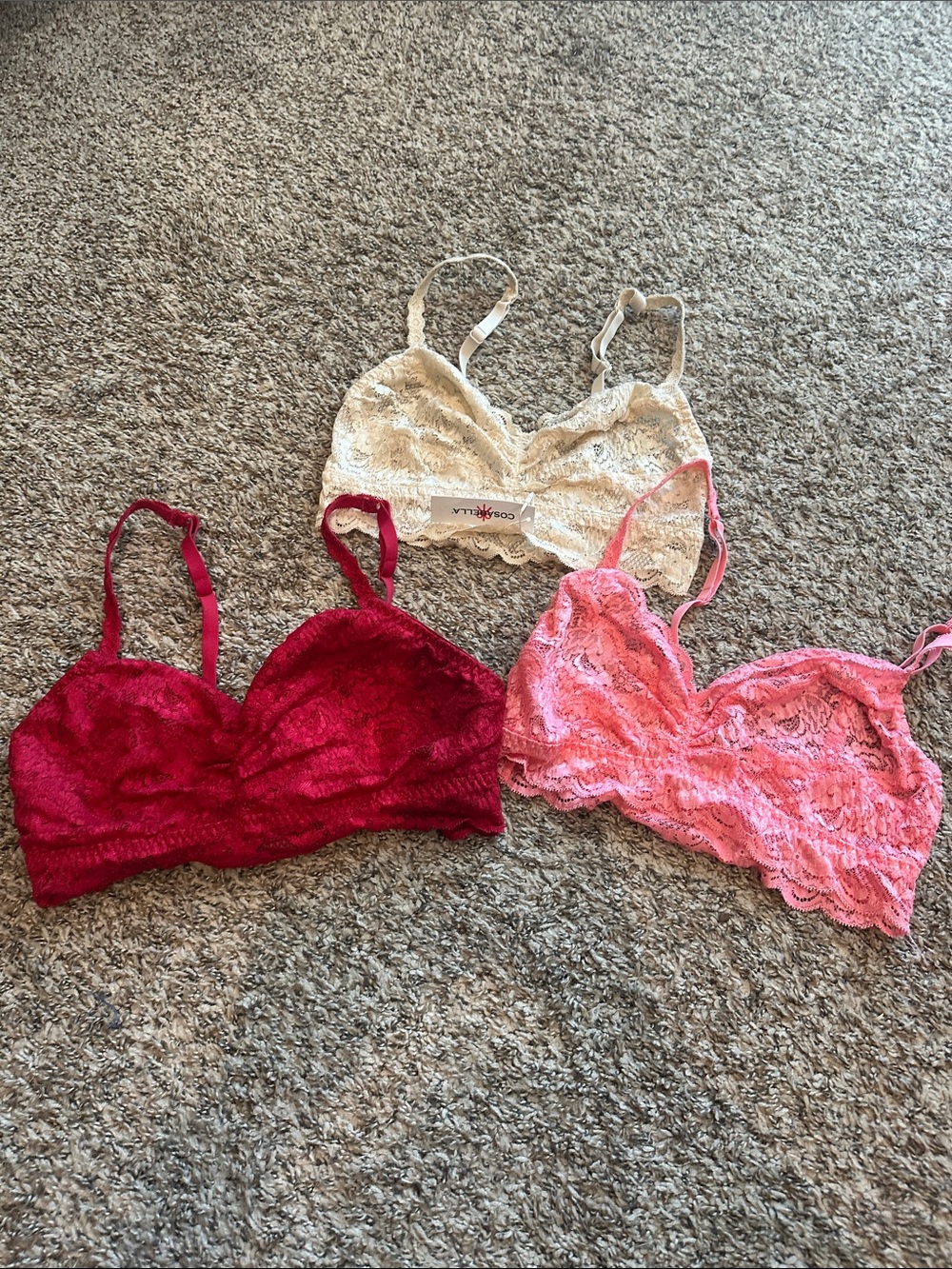 Cosabella Lace Bralette Set in Red, Pink & Cream